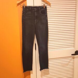 Mother Cropped Raw Hem Skinny Jeans Dark Wash Size 24 US 0